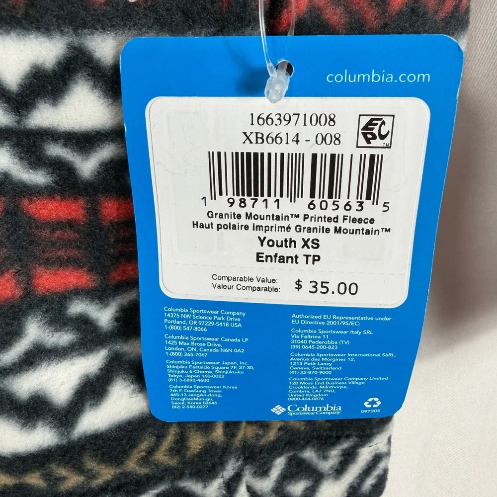 Columbia Fleece Jacket Youth XS(6-7) Black Red Granite Mountain Fleece Pockets